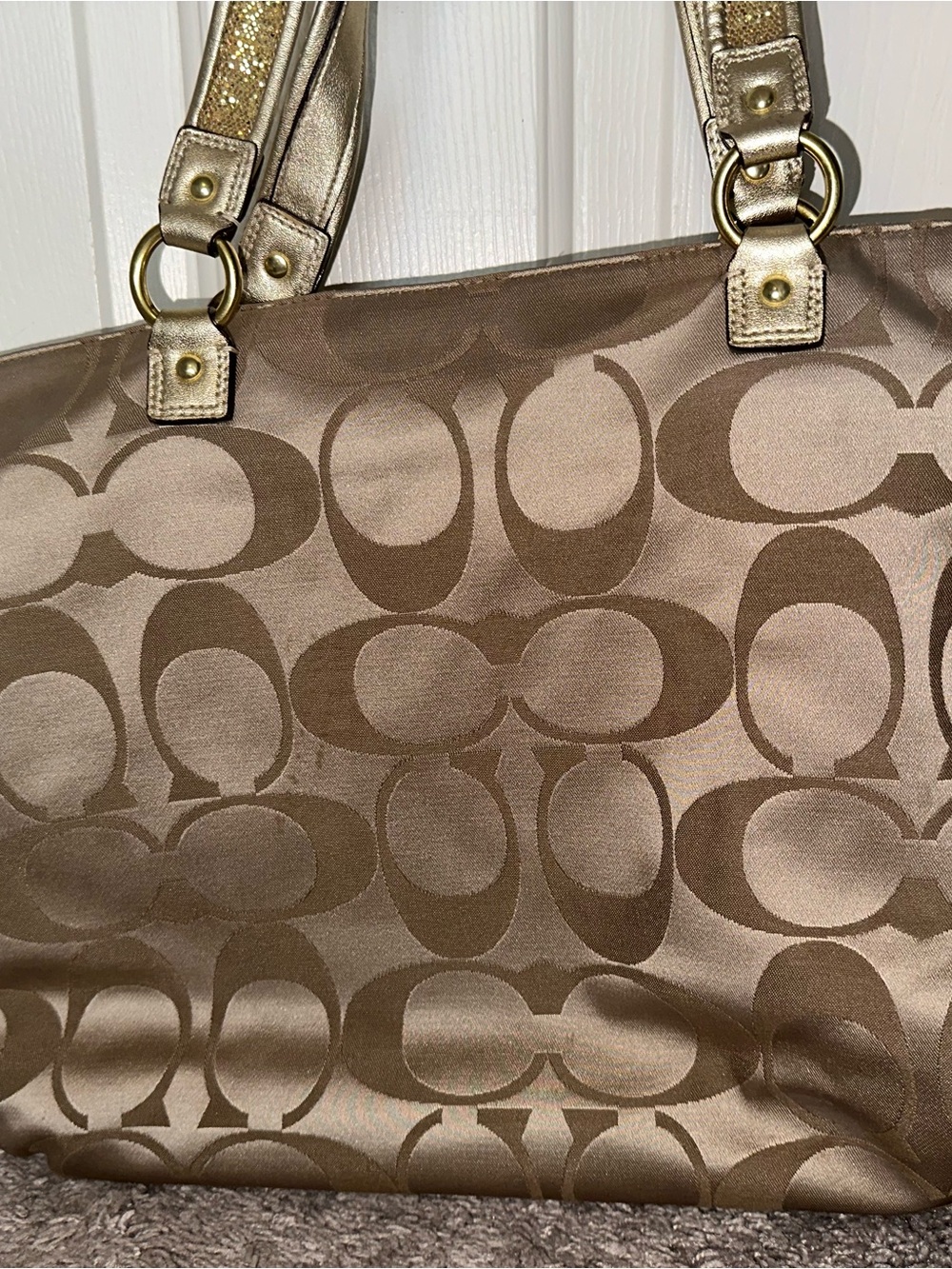 Coach Metallic Gold Signature Tote with Colorful Graphic Accents - Picture 4 of 6